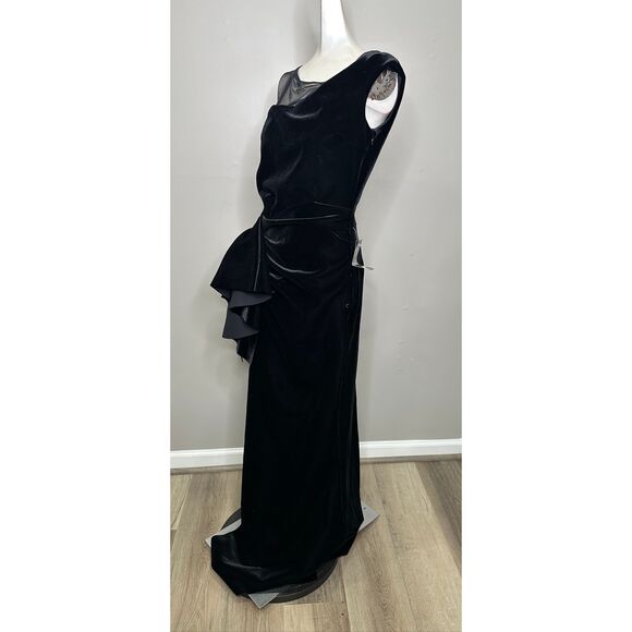 Chiara Boni Women’s Aroma Illusion Velvet Ruffled Sheath Gown US 10 $1190 - Picture 7 of 11